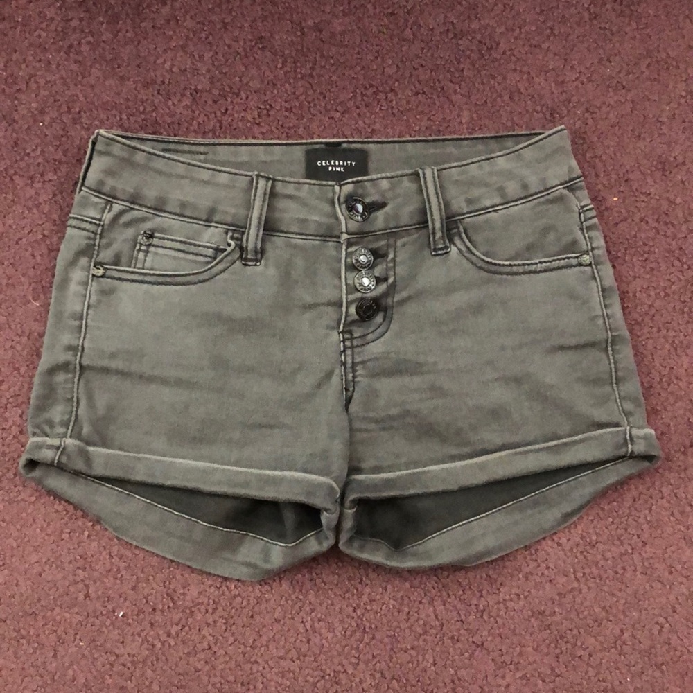 Dark gray stretchy jean shorts (mid-rise)